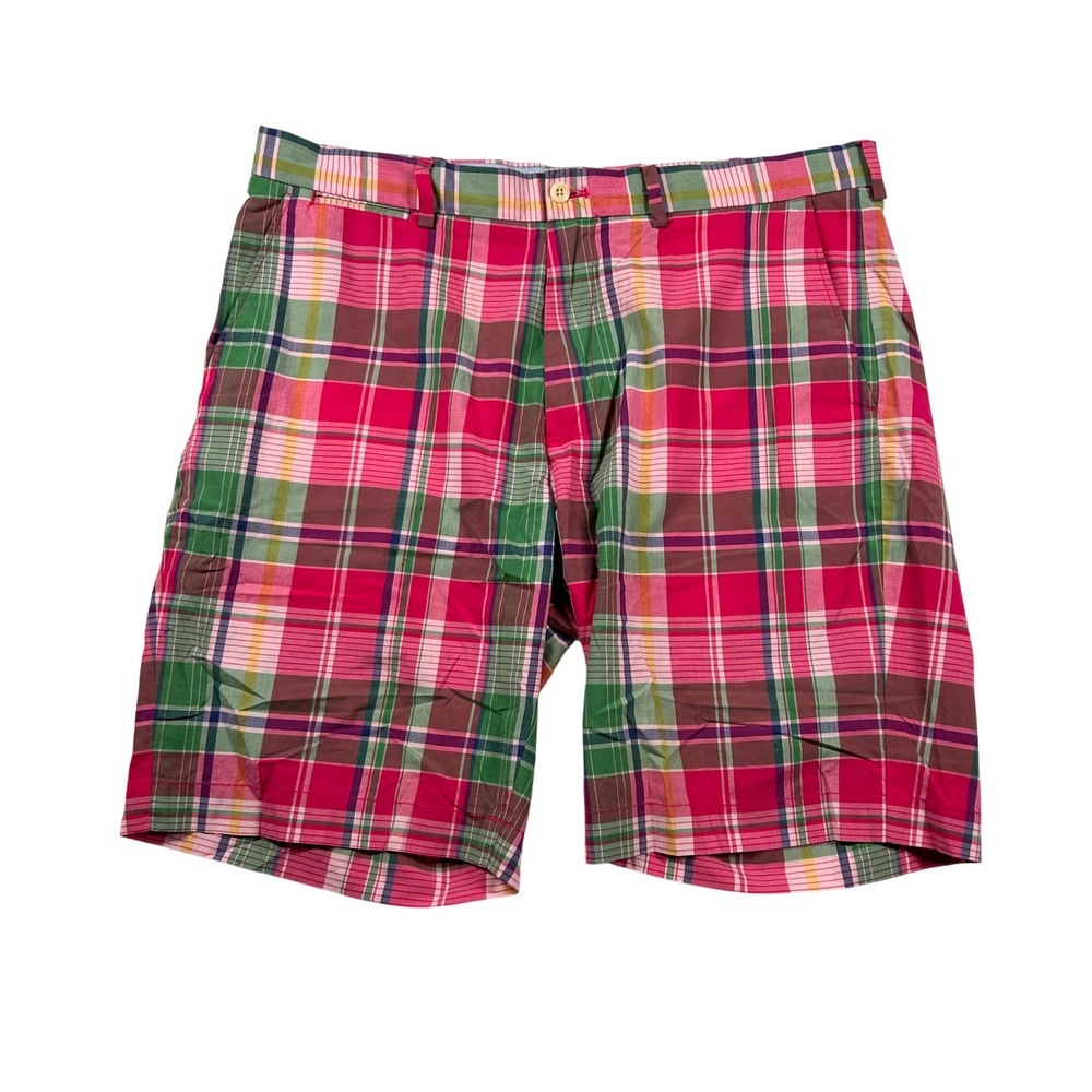 Polo Golf Ralph Lauren Short Mens 36 Madras Plaid Pink Green Cotton Flat Front